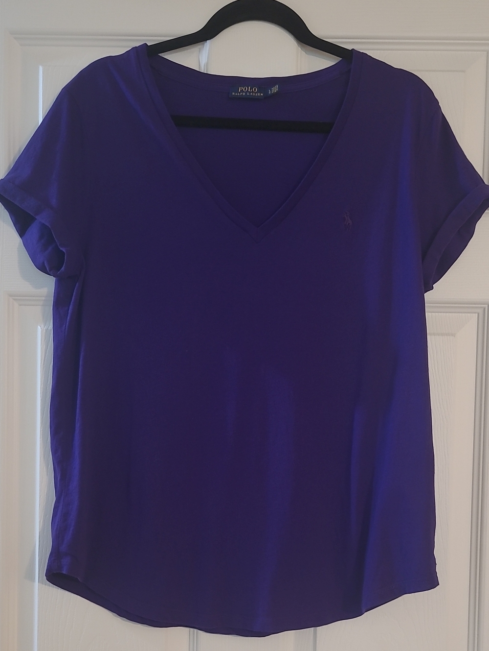 Polo by Ralph Lauren Women's Short Sleeve V-Neck Tee - Purple Size L